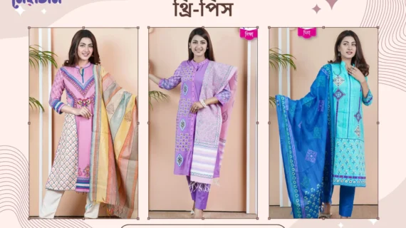 তিন খণ্ডে সাজানো নারীত্ব: থ্রি-পিসের রঙে রঙে বাংলার নারী স্বাধীনতার গল্প ও আধুনিকতার ছোঁয়া